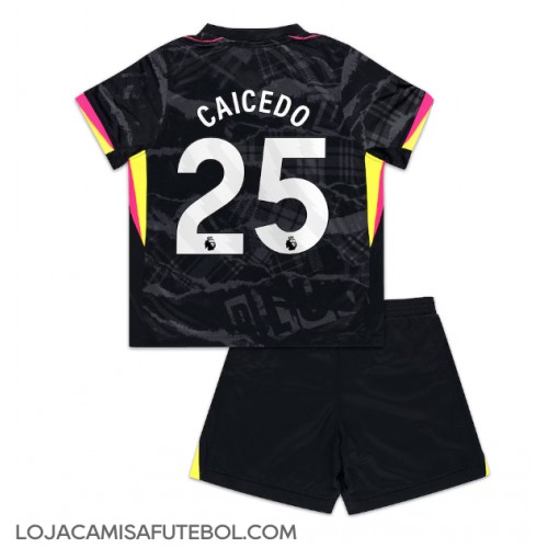 Camisa de Futebol Chelsea Moises Caicedo #25 Equipamento Alternativo Infantil 2024-25 Manga Curta (+ Calças curtas)